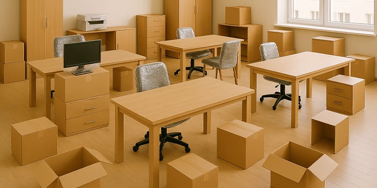 Перевозка офиса (4 стола+6 стульев+шкаф+тумбы+техника)
